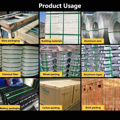 Product usage examples for Solid Heavy Lifter Portable Electric Strapping Machine With 3000 Mah Battery in packaging industry.