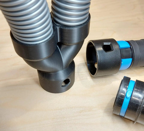 40mm Vacuum Hose Y Splitter Adapter With Swivel Fittings Converts One Hose Into Two Ports for Dust Collection on router tables.