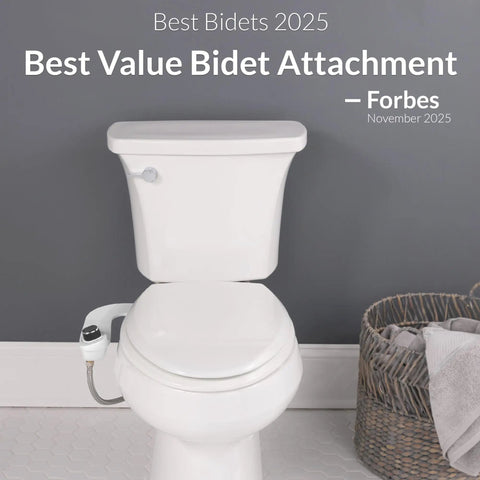 SlimEdge Non Electric Bidet Attachment For Toilet With Dual Front And Rear Nozzles installed on white toilet