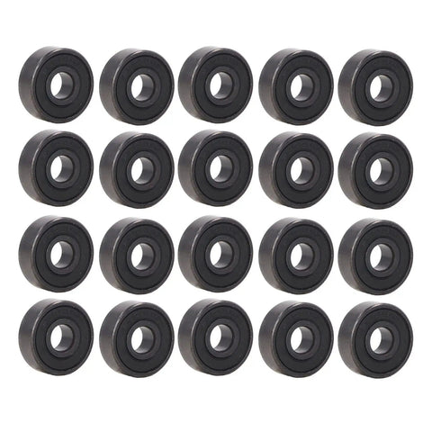 Get This Sick Bundle Of 20 Deep Double Sea S606rs Miniature Skate Bearings For Low Noise High Load Capacity And Serious Service Life Daily Industrial Use, black sealed steel bearings arranged in grid.