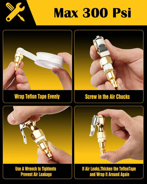 Heavy Duty Locking Air Chuck And Ball Tire Inflator Set Built From Brass And Built To Last With One Quarter Inch NPT Quick Connect
