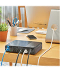 Cloud Connected 600VA UPS Battery Backup And Surge Protector With Remote Management And Monitoring on desk setup