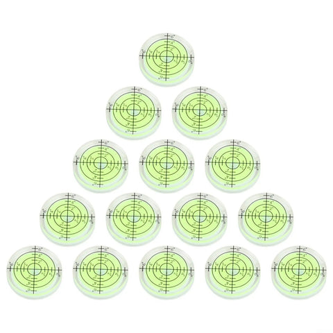 15 Pack 32mm Round for spirit Level for acrylic Bubble Gauge Precision displayed in a triangular arrangement on white background.