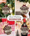 Wooden Gearhead Mechanic Ornament For Christmas Tree Decor Perfect Gift For Dads Husbands Techs And Auto Enthusiasts next to gifts and wine