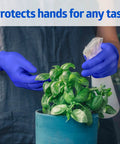 Medium Nitrile Exam Gloves, 300 Pack, Powder Free And Latex Free, Straight Up Soft For Hella Dexterity During Food Prep, Caregiving And Home Cleanups, worn while watering a plant.