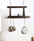 Oval Hanging Pot Rack With Grid And 16 Adjustable Hooks, Eight Angled And Eight Straight, Heavy-Gauge Steel Construction, Holds Up To 120 Lbs, Tarnish-Resistant Bronze Powder Coating