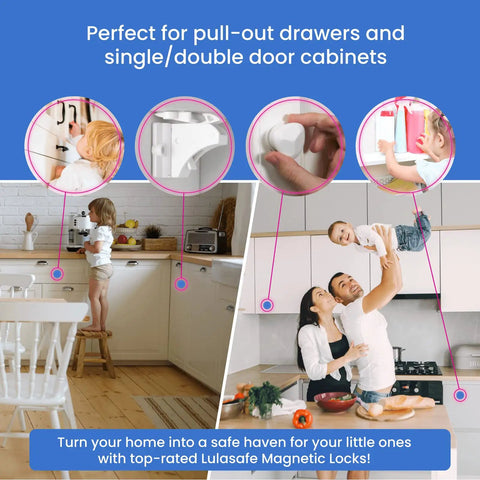 Family using Magnetic Cabinet Locks 10 Pack For Baby Proofing Cabinets And Drawers With Adhesive Mounting No Drilling