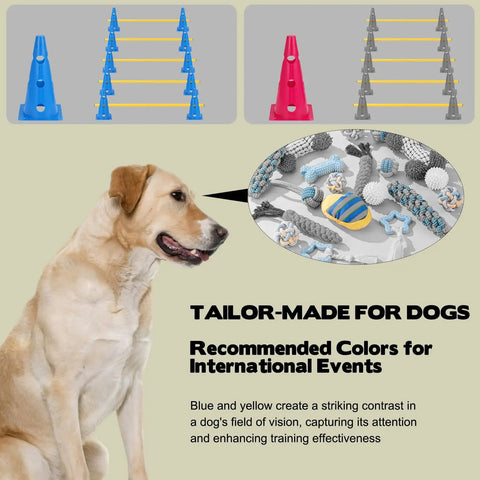 Dog Agility Hurdle Cone Set With Ten Twelve Point Five Inch Cones And Five Thirty One Point Five Inch Rods Height Adjustable Crossbar Ideal Beginner Obstacle Course Training For Pups Rehab And Backyard Fun with cones and dog
