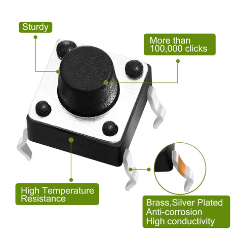 6x6mm Tactile Push Button Switch Kit With 4 Pins Micro Momentary SPST NO Ideal For Breadboard Arduino PCB Prototyping