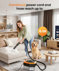 Powerful Handheld Steam Cleaner 2500W High Temp Wipes Away Grease And Grime Fast with dog in living room.