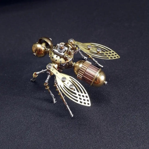 Steampunk 3D Mechanical Bee Model Kit With 158 Pieces, DIY Insect Puzzle For STEM Fans, Teens And Adults, Cool Desk Display Sculpture With Exposed Gears, Layered Wings And Working Details; brass bee model