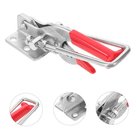 Heavy Duty Rubber T Handle Draw Latches with Flexible Grip for Hood Locking and High Load Capacity in stainless steel with red grip