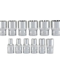 Hella Durable 12 Piece Octa Metric Socket Set Quarter Inch Drive Chrome Vanadium Multi Fit Wrench Kit displayed in a row.