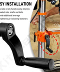 Top Shelf Drill Press Crank Handle Replacement For Nine Sixteenths Inch Drive Shaft Six Inch Turning Radius Three Sixty Degree Free Swivel Feed Knob attached to drill press for easy installation.