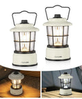 Mini Dual LED Lantern With Retro Vibe, Battery Powered Lamp showing dual lanterns and use in a camping tent.