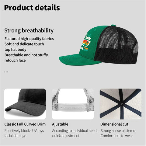 Birthday Cruise 2026 Mens Humor Trucker Hat Green For Running And Golf With Anti Sweat Band shown with breathable mesh back