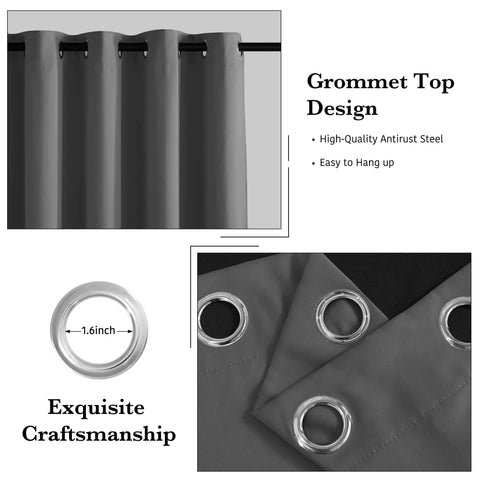 100 Percent Blackout Door Curtain For Doorways And Open Closets, Privacy Temporary Door, Thermal Insulated Drapes in Grey, grommet detail