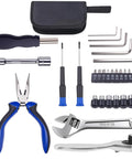Compact 29 Piece Motorcycle Tool Kit For Underseat Storage On The Go Roadside Repair Essentials with pliers, wrench, hex keys, and case