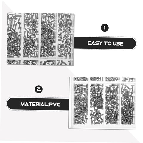 Stainless Steel Eyeglass Repair Kit With 1000 Tiny Screws Nuts And Washers In An Organized Storage Box, visible dividers