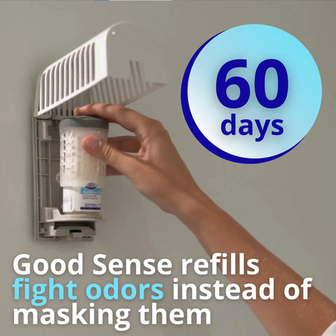 60 Day Air Care System Dispenser No Power Required Wall Mount Deodorizing Air Freshener Cartridge Holder Pack of 6 Spill Proof Up To 6000 Sq Ft Cartridges Sold Separately