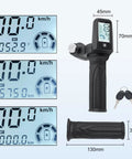 Throttle Grip For Electric Bikes And Scooters With LED Battery Voltage Display 24V To 72V, grips, LED screen, keys, dimensions
