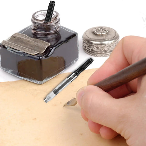 Universal Fountain Pen Ink Converters 20 Pack Screw In Style Smooth Refillable Cartridges For Standard 2.6mm Nibs used with ink bottle and nib.