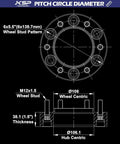 Technical diagram of 6x5.5 Wheel Spacers For Toyota Tacoma 4Runner 1.5 Inch Forged Hub Centric Adapters Kit dimensions and details