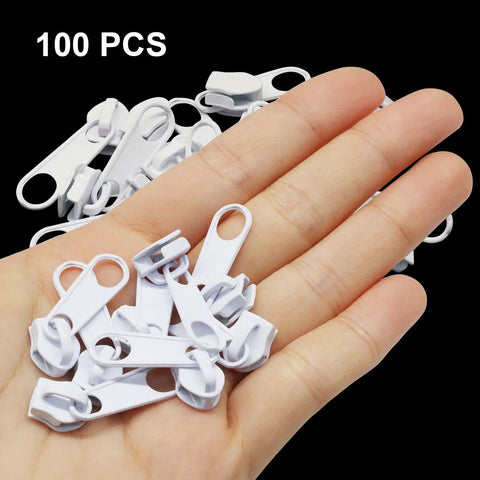 Replacement Zipper Sliders Size Five White Pulls For Nylon Coil Zippers Metal Zippers Repair Kit For Luggage Jackets Purses Bags