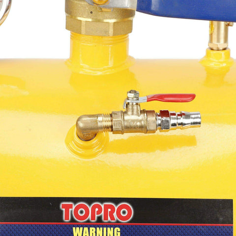 Close-up of valve on 5 Gallon Air Tire Bead Seater Blaster Tool With Gauge 145 PSI For Cars Trucks ATVs And Heavy Duty Rims