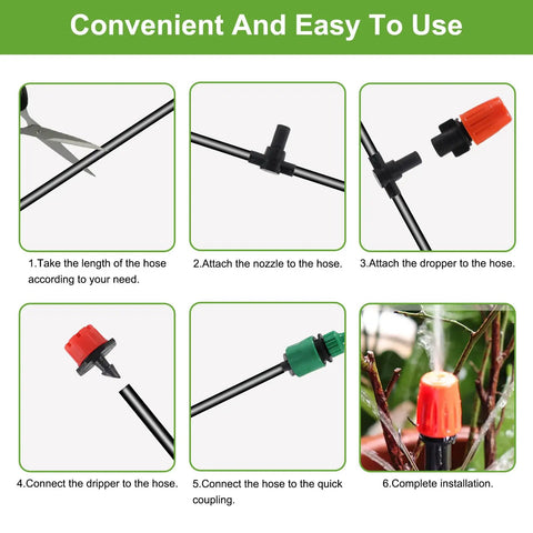 Step-by-step guide for 98 Ft Drip Irrigation System Kit With One Quarter Inch Tubing And Adjustable Misting Nozzle Sprinkler