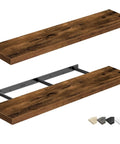 Floating Wall Shelves Set of 2, Extra Long 35.4 Inch Wide by 9.3 Inch Deep, 1.5 Inch Thick MDF Rustic Brown with Steel Brackets