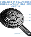 Black Bike Crankset 24 34 42T 170mm Square Taper For 3x7 3x8 3x9 Speed Mountain Bikes with detailed chainring view