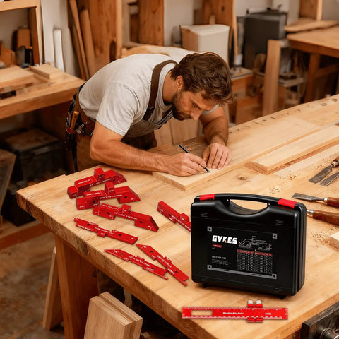 Woodworker using 15 Piece Aluminum Setup Blocks With 6061 T651 Precision Height And Depth Gauge System for router table and table saw.