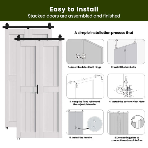 Space Saving Bi Fold Barn Door Kit 64 by 84 Inches White With Hardware Included Sliding Closet Doors assembly diagram