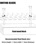 Mounting block diagram showing dimensions for Heavy Duty Dovetail Template Kit With Solid 1/4 Inch Shank Bit And 15/16 Inch Guide Bushing Set.