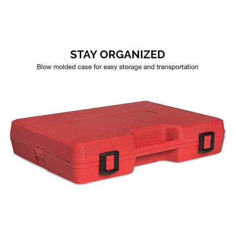 Red blow molded case for 3/4 Inch Drive Jumbo Impact Socket Set, 21 Piece Shallow SAE Sockets From 3/4 Inch To 2 Inch.