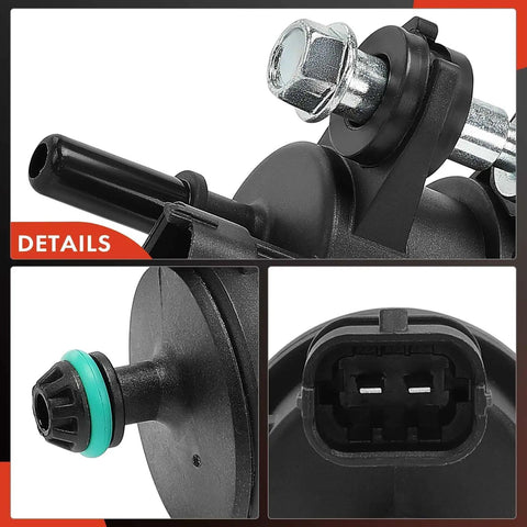 Close-up of Vapor Canister Purge Solenoid Valve Replaces OE Unit for Chevy Buick GMC Cadillac Cars SUVs showing connectors.