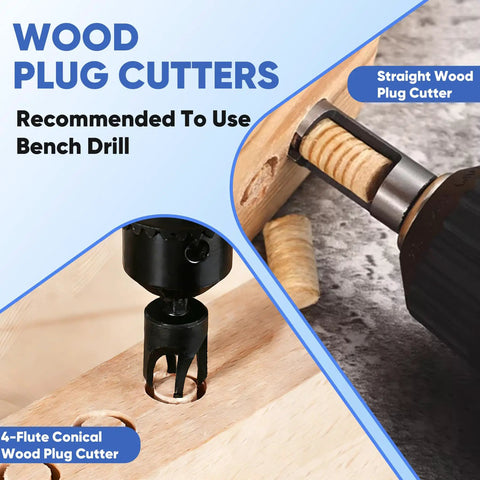 22-Piece Countersink Drill Bit Set With Tapered Wood Bits, Plug Cutter, Adjustable Depth Stop, One Quarter Inch Hex Shank
