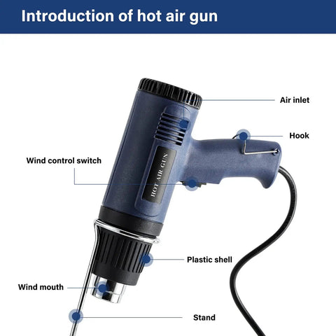 800W Heat Sealing Machine 2 in 1 Shrink Wrap Heat Sealer Gun with grip, plastic shell, and adjustable features for heat sealing.