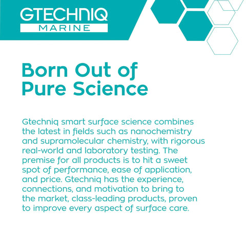 Gtechniq Marine product description about surface science and testing, possibly for Boat Polish That Cleans Shines And Restores Gelcoat And Topcoat For Boats Fast Acting 3 In 1 Cleaner Delivers Ultra High Gloss Gentle On Surfaces Low Dusting Non Sling Formula Oxidation Removal 17 Fl Oz.