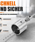 32 Piece Concrete Hole Saw Kit With 3 Drill Bits And SDS Plus And Max Shank displayed with metal components and drill bit