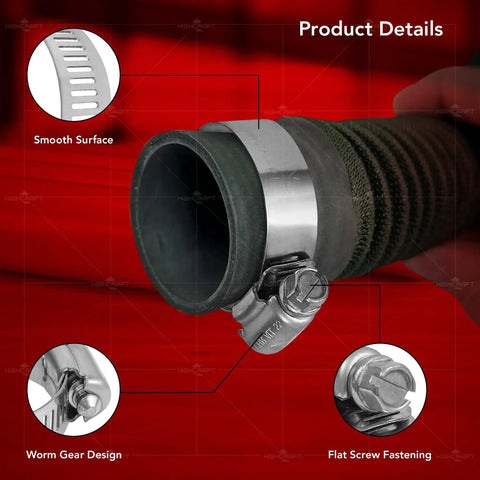Adjustable Hose Clamps Set Three Quarters To One And A Half Inch Worm Gear Clamp Ten Pack Made Of 300 Grade Stainless Steel For Beefy Rustproof Performance In Auto Mechanical Household And Plumbing Projects, showing a clamp on a hose with screw fastening.