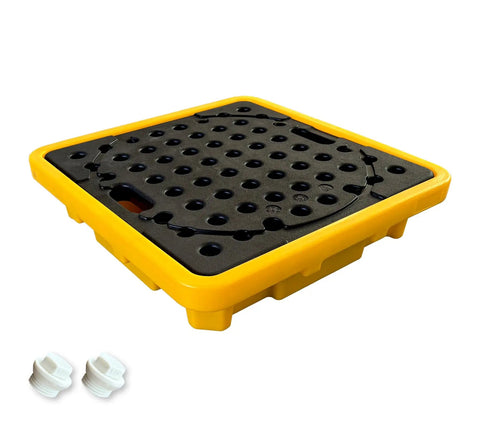 Heavy Duty Spill Containment Pallet For 55 Gal Drum, Low Profile Leak Proof Platform With 11.35 Gallon Sump, Removable Grating