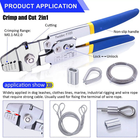 Beefy Heavy Duty Wire Rope Crimping Tool Kit Up To Two Point Two Millimeter With 240 Aluminum Crimping Loop Sleeves displayed