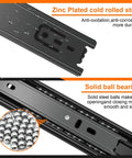 16 Inch Full Extension Drawer Slides Set, 4 Pairs (8 Pieces), Three Fold Side Mount Cabinet Glides, Black Beefy 100 Lb Capacity, Ideal For Dresser, Cabinet, Kitchen, Trash Can, Wardrobe, black steel ball-bearing slide detail