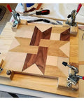 Beefy Toggle Clamp Set 2 4 8Pcs Horizontal And Vertical Quick Release Hand Clamps holding wooden board in woodworking setup.