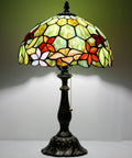 Classic Tiffany Style Table Lamp With Stained Glass Shade, 12 Inch Wide And 19 Inch Tall, Antique Bronze Base, UL Listed Cozy Reading Light