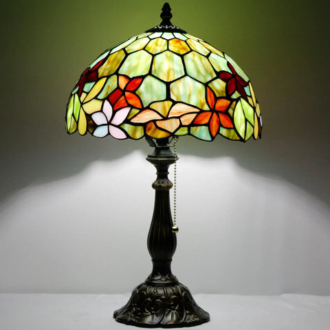 Classic Tiffany Style Table Lamp With Stained Glass Shade, 12 Inch Wide And 19 Inch Tall, Antique Bronze Base, UL Listed Cozy Reading Light