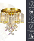 Gold Crystal 3 Light Semi Flush Mount Ceiling Light For Kitchen Entryway Bedroom And Bathroom with crystal and gold design