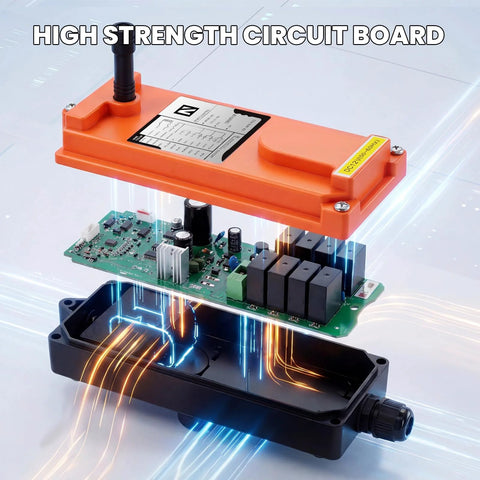 NEWTRY 8-button wireless crane remote control with orange transmitter and 12V receiver for industrial lift